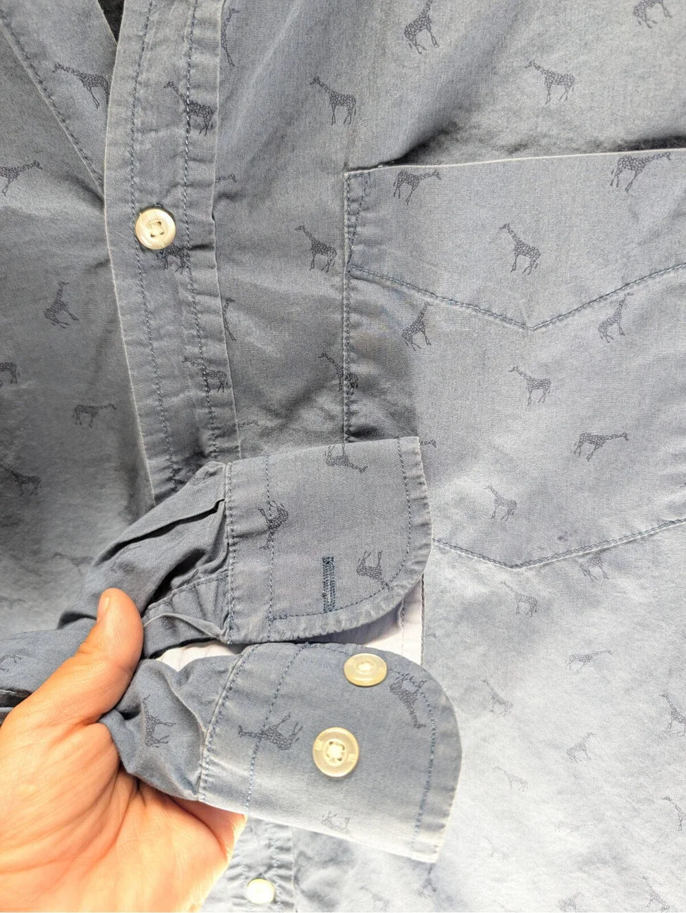 Banana Republic Luxe Stretch Poplin Grant Slim Blue Giraffe